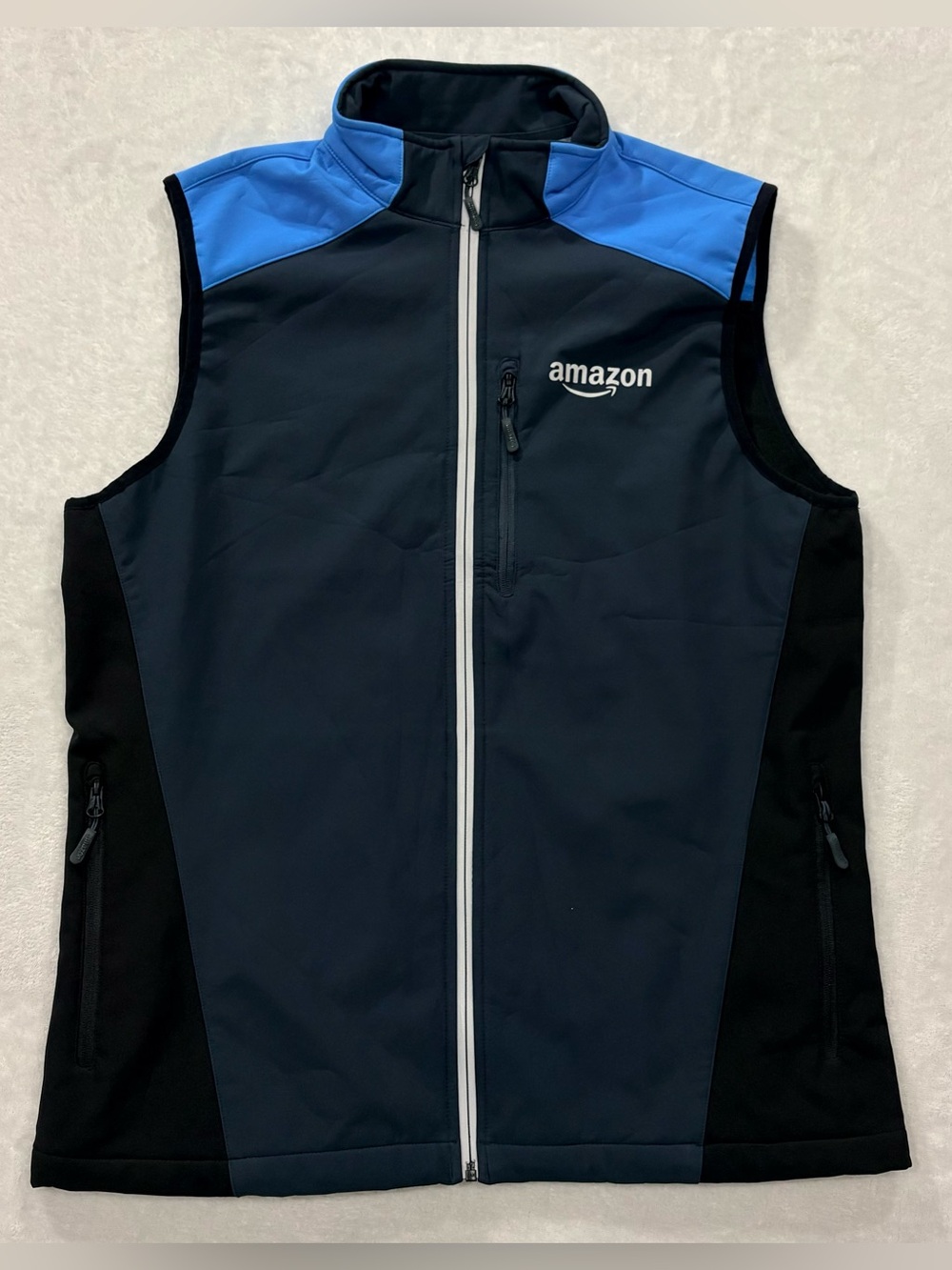 Amazon Blue & Black Full Zip Fleece Lined Winter Vest Men’s Size L
